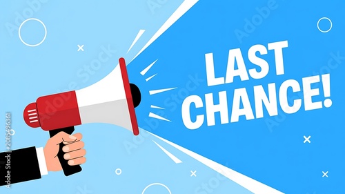 Urgent announcement, last chance, megaphone, business communication, marketing