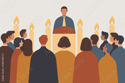 Fotografie People gathered around a speaker at a memorial service or candlelight vigil