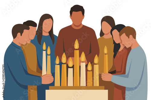 Fotografie Group of diverse people holding candles together in a vigil or memorial ceremony