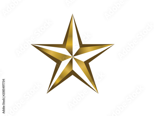 Premium 3D metallic golden star vector icon isolated on white background