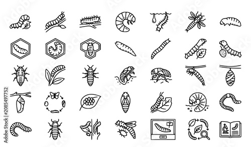 Obraz na płótnie Larva Icon Collection Editable Stroke Vector Line Art Featuring Caterpillars Gru