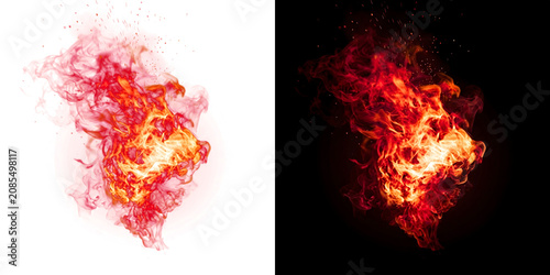Obraz na plátně Fire Effect dual red orange blazing flame ball with flying sparks and glowing co
