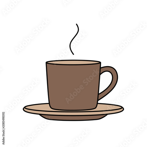 Flat illustration of a coffee cup on a saucer with steam