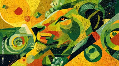 Vibrant Abstract Lion Portrait with Geometric Patterns