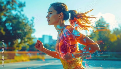 Woman Running with Visible Lungs - Health and Fitness Concept.