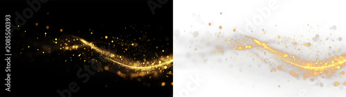 Swirling pattern of gold and beige dots on a transparent background with soft edges and flowing lines