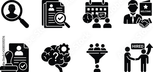 Obraz na plátně Human Resources Recruitment and Corporate Job Hiring Black Silhouette Icon Set F