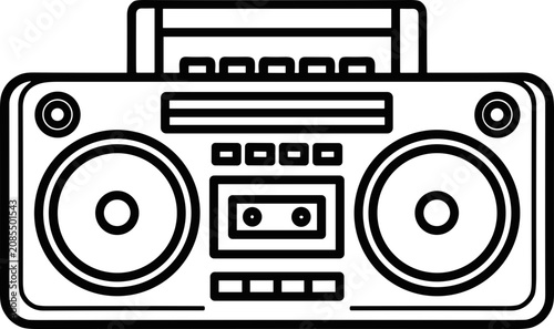 Retro Boombox Cassette Player Icon Line Art