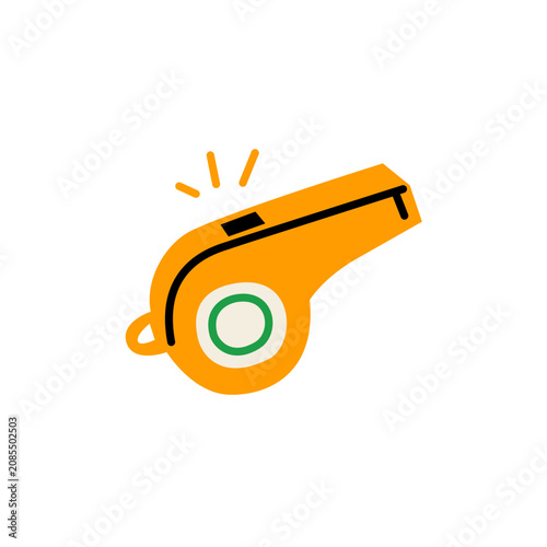 Vector illustration of an orange whistle in doodle style. Used as an app icon, for alerting about help, as well as a symbol of sports equipment