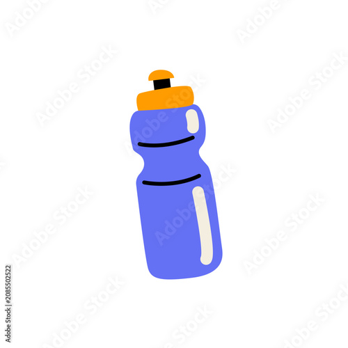 Vector illustration of a blue sports water bottle with a yellow cap in doodle style. Use as icons, stickers or graphic elements