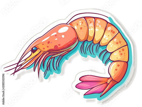 Elegant shrimp illustration with detailed lines