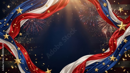 Celebratory frame with red white and blue accents for american independence day or anniversary events