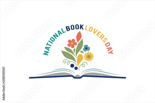 Photos National book lovers day colorful logo with flowers and open book