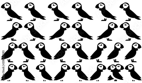 Schilderij op canvas Puffin Bird Seamless Pattern with Cute Seabird Silhouette Decorative Wildlife Ba