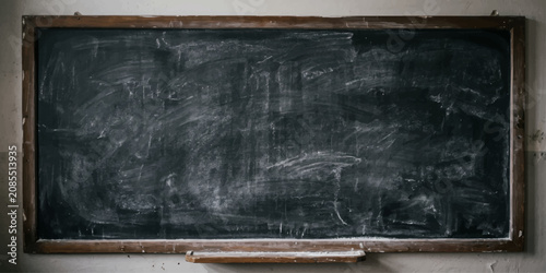 Foto Blank Vintage Blackboard with Chalk in Old Classroom Interior, Wooden Frame Grun