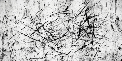 Bild auf Leinwand Old Weathered Wood Texture Background with Winter Snow, Frosted Forest Branches
