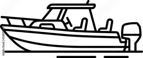 Fotografía Outline drawing of a motorboat with outboard engine on water