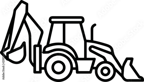 Tableau sur toile Backhoe loader icon, construction vehicle line art, heavy machinery outline