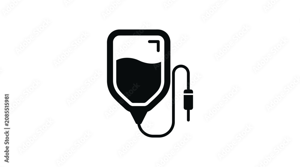 Obraz premium Minimalist black silhouette icon of a medical intravenous drip bag for healthcare and hospital usage