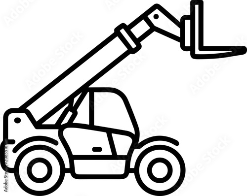 Schilderij op canvas Telescopic handler icon, construction vehicle, industrial equipment line art