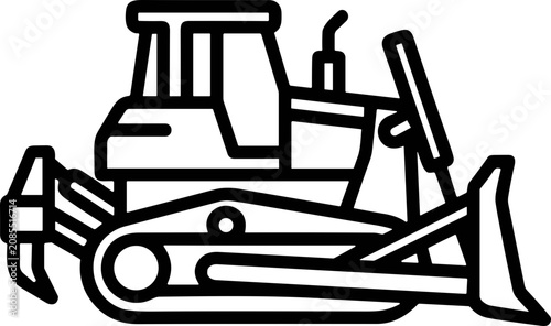 Fotografia Bulldozer icon, heavy construction machinery, industrial vehicle, line art illus
