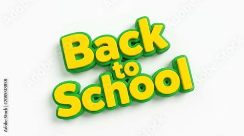 Three dimensional back to school text design isolated on white background with vibrant green and yellow letterings.