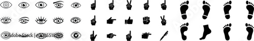 Silhouettes of people and body parts against various eyes