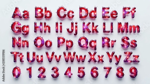 3d cosmic alphabet with spiked red nebula letters and numbers