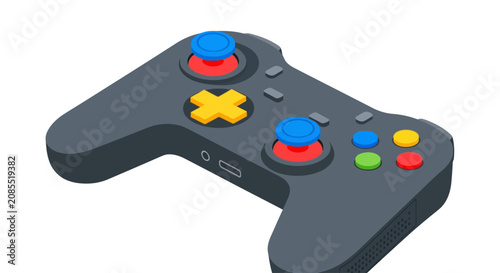 Flat Vector Illustration of a Game Controller with Colorful Buttons