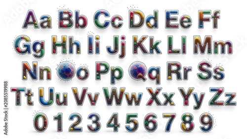 microbial font set with bacterium letters and microorganism numbers