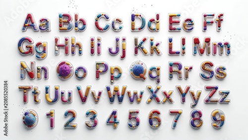 vibrant microorganism alphabet showing cellular organelles and structures