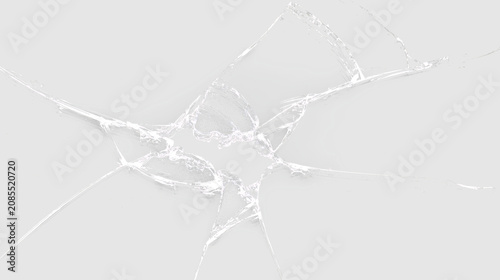 Fotografía Shattered glass piece on transparent background with cracks and fragments spread
