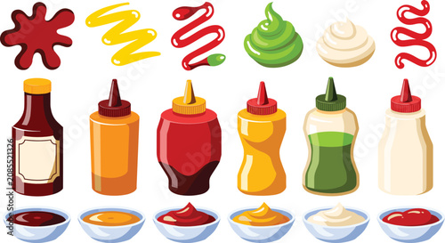 Cuadro en lienzo Sauce mega pack featuring plastic squeeze bottles glass jars condiment bowls spl