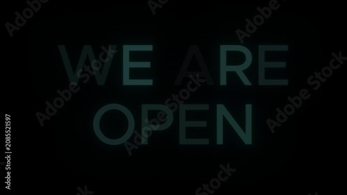 Vivid Cyan Neon Sign 'WE ARE OPEN' with Continuous Loop on Clear Background, Great for Tech and Focus Motivation Vlogs