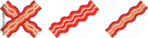 Photos Bacon strip vector collection featuring crispy wavy fried pork rashers arranged