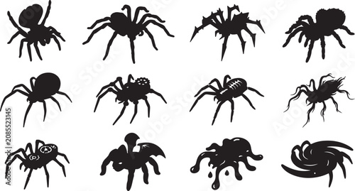 Fotografie Set of black spider silhouettes and creepy insect icons for halloween design and