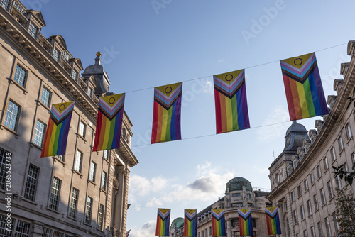 Tableau sur toile Progress pride flags hanging on Regent Street in London