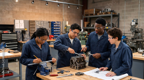 Apprentice, Vocational. Group of teens with tools, apprentice for a job, learning new skills, generative AI
