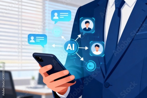 Businessman Using AI Technology on Smartphone