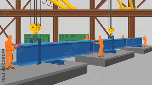 Schilderij op canvas Steel Bridge Girder Fabrication in Heavy Structural Workshop