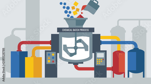 Fotografia Industrial Mixer Blending Raw Materials in Chemical Batch Process