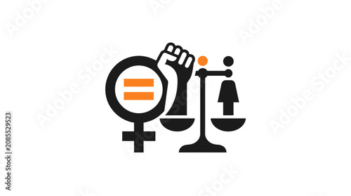 Gender Equality Symbol, Fist, and Scales of Justice Icon
