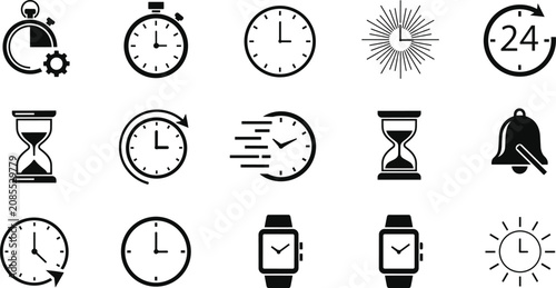 Black and white for time management and daily activities clock alarm schedule calendar