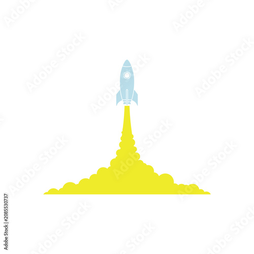 Canvas Print Light blue rocket launching with yellow flame Vector