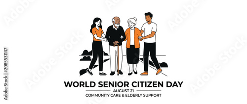 World Senior Citizen Day: Community Care & Elderly Support Illustration