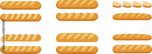 Foto Baguette vector illustration set featuring long crispy French bread loaves and sliced pieces for traditional bakery shop menu graphic design