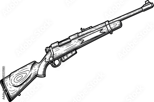 Fotografia Nostalgic detailed vintage bolt-action hunting rifle illustration in a classic hand-drawn engraving style on white backdrop
