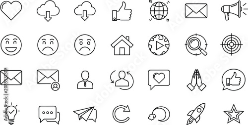 Black and white line collection of hearts animals and love brain d