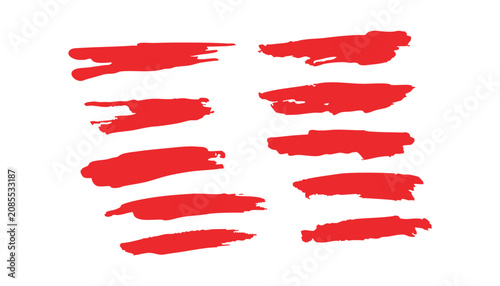 Set of Red Paint Brush Strokes and Watercolor Splashes Collection for Banner Ribbon Design Vector Illustration