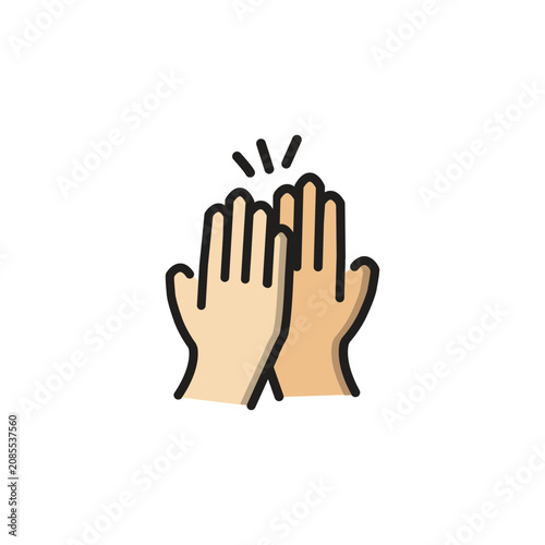 Flat vector illustration of two hands performing a high-five, signifying agreement, cooperation, etc.